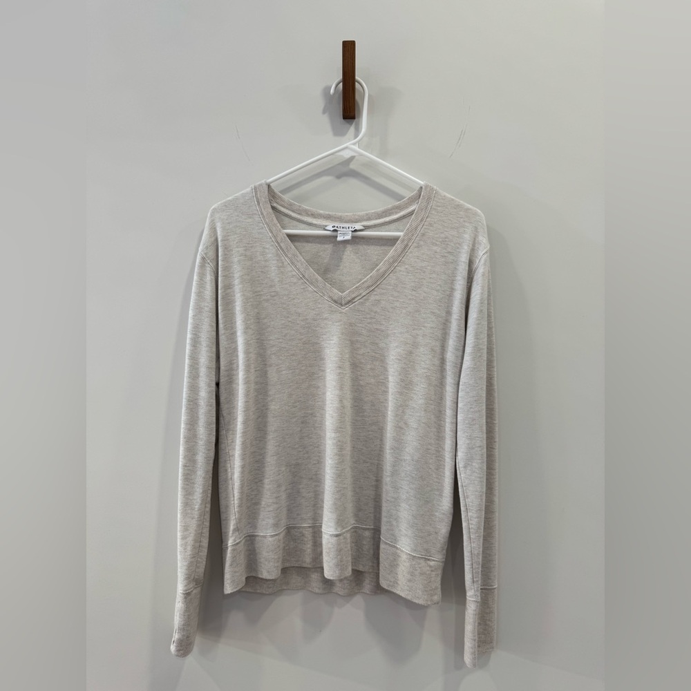 Athleta Oatmeal Ivory Cream Heathered V Neck Pullover Sz S Small Sweatshirt